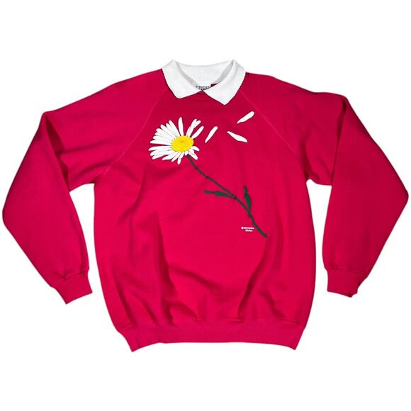 Vintage Women's Sweatshirt XL 90s Grannycore Daisy Puff Print Pullover Logo - Picture 1 of 9